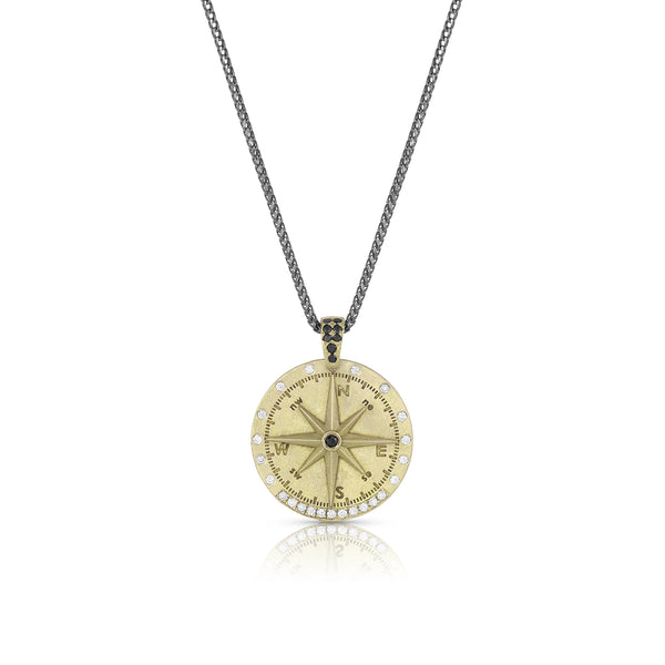 in yellow gold with white and black diamonds<br>with black gold chain <span class='visuallyhidden'>Call, text 323-404-2959 for shopping help.</span>